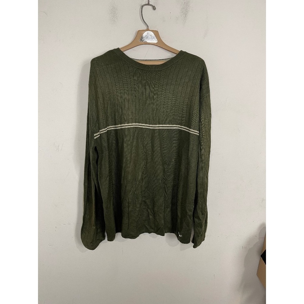 Unionbay Mens XL Olive Green Ribbed Sweater Chest &‎ Sleeve Stripe YT24003